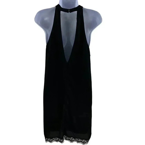 Lulus NWT M Black Slip Dress Lace Hem Halter Neck Romantic Goth Witchy Coquette - Picture 4 of 16
